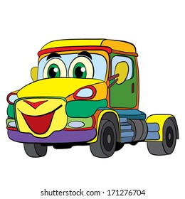 Color cartoon of merry car truck