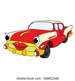 Color cartoon of merry glamor retro car.