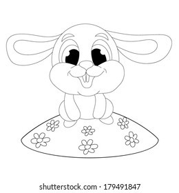 Color cartoon of merry little bunny. Personage. Coloring book.