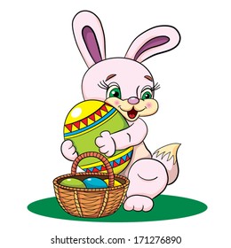 Color cartoon of merry little Easter bunny. Personage