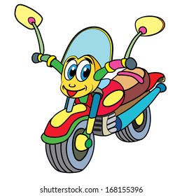 color cartoon of merry motor cycle;