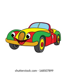 color cartoon of merry retro-car;