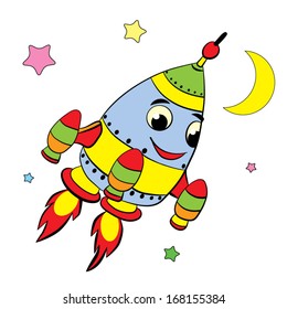 color cartoon of merry rocket;