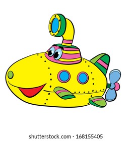 color cartoon of merry submarine boat;