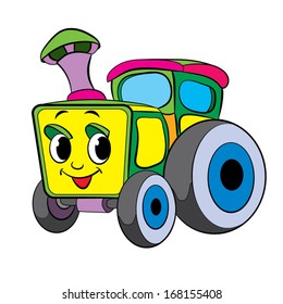 color cartoon of merry tractor;