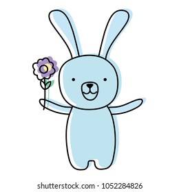 color cartoon rabbit animal with flower in the hand