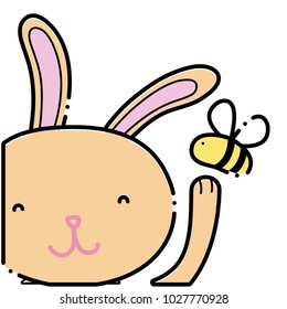 color cartoon rabbit with bee insect flying