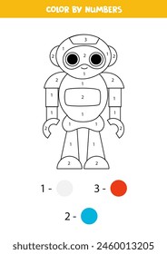 Color cartoon robot by numbers. Coloring page for kids. 