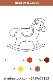 Color the cartoon rocking horse by numbers. Coloring page for kids. 