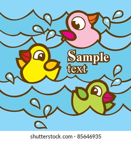 color cartoon rubber ducks in water