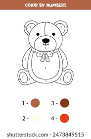 Color the cartoon teddy bear by numbers. Coloring page for kids. 