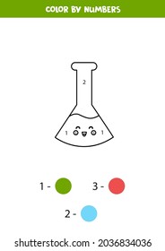 Color the cartoon test tube  by numbers. Coloring page for kids. 