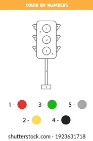 Color the cartoon traffic lights by numbers. Coloring page for kids. 