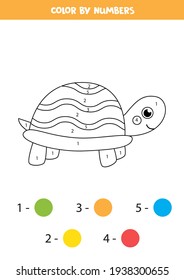 Färben Sie die Cartoon-Schildkröte nach Zahlen. Farbseite für Kinder. 