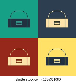 Color Case or box container for wobbler and gear fishing equipment icon isolated on color background. Fishing tackle. Vintage style drawing. Vector Illustration