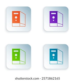 Color Case of computer icon isolated on white background. Computer server. Workstation. Set colorful icons in square buttons. Vector
