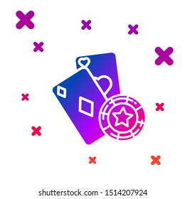 Color Casino chip and playing cards icon isolated on white background. Casino poker. Gradient random dynamic shapes. Vector Illustration