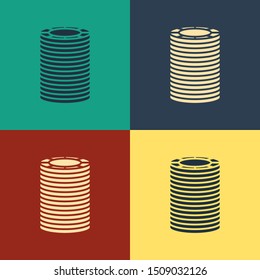 Color Casino chips icon isolated on color background. Casino gambling. Vintage style drawing. Vector Illustration