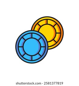Color Casino chips icon isolated on white background. Casino gambling. Flat filled outline style with shadow. Vector