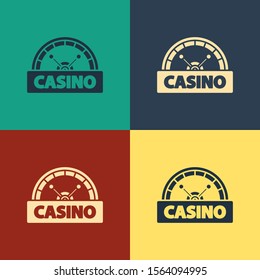 Color Casino signboard icon isolated on color background. Vintage style drawing. Vector Illustration