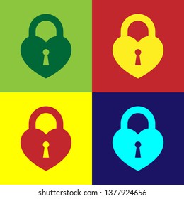 Color Castle in the shape of a heart icon isolated on color backgrounds. Locked Heart. Love symbol and keyhole sign. Vector Illustration