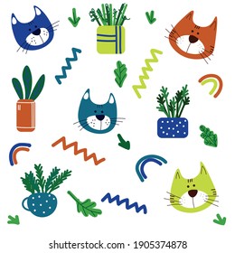 Color cats and plats sketch pattern for children.