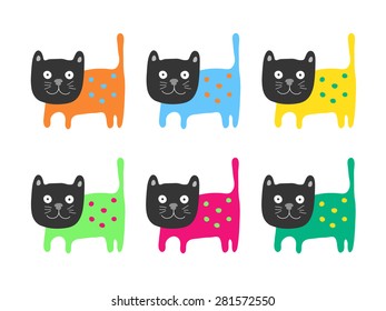 Color cats set, vector illustration
