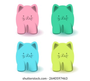 Color cats. Set of vector objects. Cute icons of pastel colors.