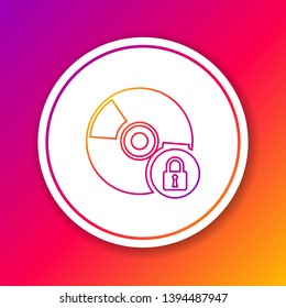 Color CD or DVD disk with closed padlock line icon isolated on color background. Compact disc sign. Security, safety, protection concept. Circle white button. Vector Illustration