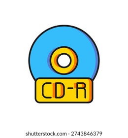 Color CD or DVD disk icon isolated on white background. Compact disc sign. Flat filled outline style with shadow. Vector