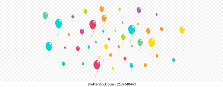 Color Celebrate Balloon Vector Panoramic Transparent Background. Glossy Inflatable Ball Design. Cute Fun Backdrop. Red and Green and Yellow Anniversary Baloon Texture.