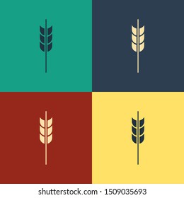 Color Cereals set with rice, wheat, corn, oats, rye, barley icon isolated on color background. Ears of wheat bread symbols. Vintage style drawing. Vector Illustration
