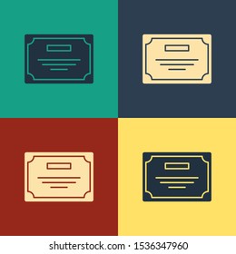 Color Certificate template icon isolated on color background. Achievement, award, degree, grant, diploma. Business success certificate. Vintage style drawing. Vector Illustration