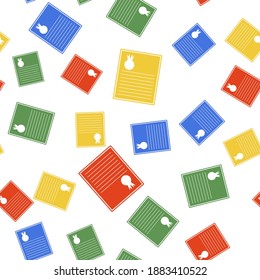 Icono de plantilla de certificado de color aislado patrón transparente en fondo blanco. Logro, premio, título, subvención, diploma. Certificado de éxito comercial. Vector.