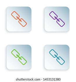 Color Chain link icon isolated on white background. Link single. Hyperlink chain symbol. Set icons in colorful square buttons. Vector Illustration