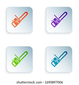 Color Chainsaw icon isolated on white background. Set colorful icons in square buttons. Vector Illustration