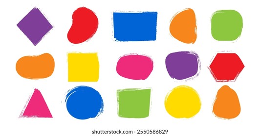 Farbkreide unregelmäßige Form Symbol, bunter Tintenpinsel, Bio-Holzkohle-Klecks, Fleck farbige Textur, Buntstift-Punkt einzeln auf weißem Hintergrund. Abstrakte Aquarell einfache Vektorgrafik