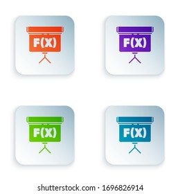 Color Chalkboard with function mathematical icon isolated on white background. School Blackboard sign. Set colorful icons in square buttons. Vector Illustration