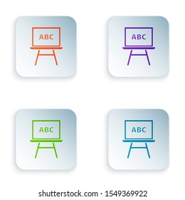 Color Chalkboard icon isolated on white background. School Blackboard sign. Set icons in colorful square buttons. Vector Illustration