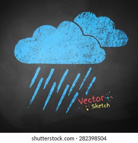 Color chalked vector illustration of rainy clouds.