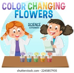 Color changing flowers science experiment illustration