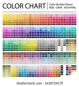 Color Chart. Print Test Page. Color Numbers or Names. RGB, CMYK, HEX HTML codes. Vector color palette.