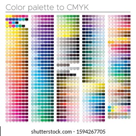 Color chart. Print test page. Process color. Illustration CMYK colors for print. Vector color palette