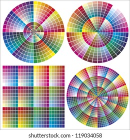 Color charts for calibration and printing business, same colors only differently organized