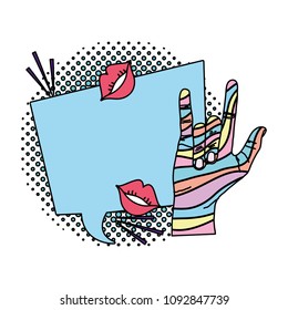 color chat bubble text with rock gesture and lips