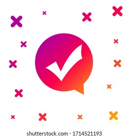 Color Check mark in circle icon isolated on white background. Choice button sign. Checkmark symbol. Speech bubble icon. Gradient random dynamic shapes. Vector Illustration