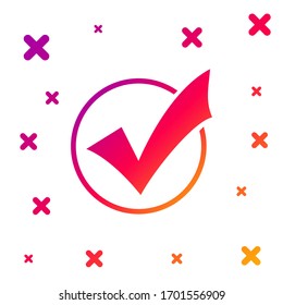 Color Check mark in round icon isolated on white background. Check list button sign. Gradient random dynamic shapes. Vector Illustration