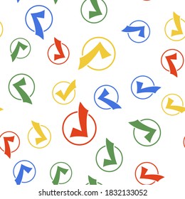 Color Check mark in round icon isolated seamless pattern on white background. Check list button sign. Vector.
