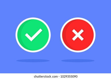 color check marks with x and tick. concept of web element for confirm checklist, questionnaire or quiz. flat cartoon sticker style info logotype graphic ui design illustration isolated on background