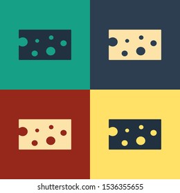 Color Cheese icon isolated on color background. Vintage style drawing. Vector Illustration